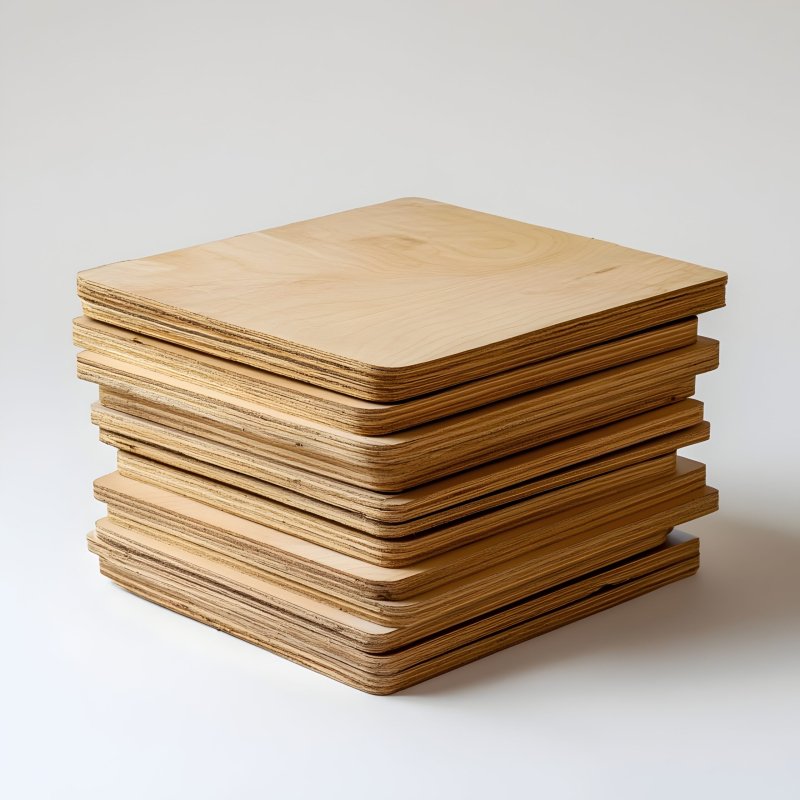 Stacked Plywood Blocks in Natural Brown Tones on Plain White Background Minimal and Elegant Industrial Design Construction Material Furniture and Interior Design Element